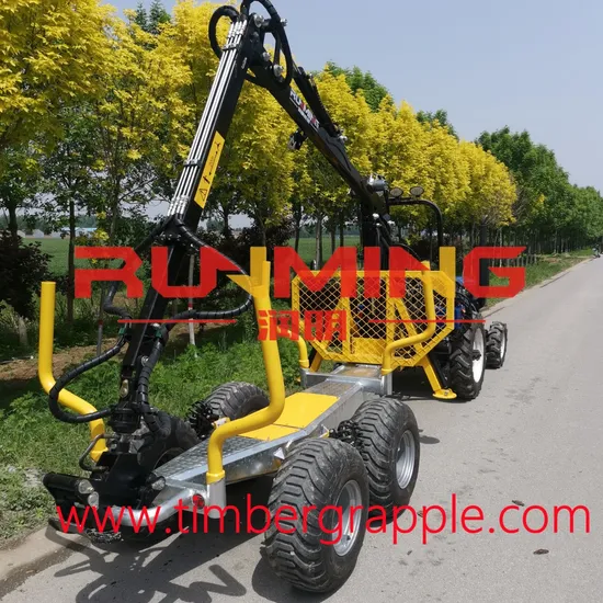 Runming CE Forest Log Wood Trailer Timber Crane with Hydraulic Rotator Grapple