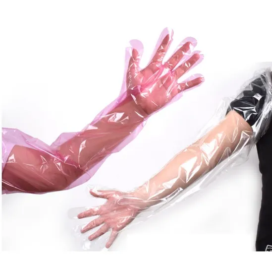 LDPE Disposable Clear Plastic Gloves for Slaughtering Veterinary Processing
