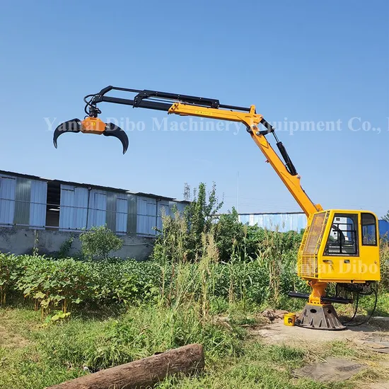 CE Diesel Hydraulic Steel 7.8m Lifting Capacity 2 Ton ATV Farm Tractor Log Timber Wood Trailer with Crane Grapple Remote Control Winch for Forestry Machinery