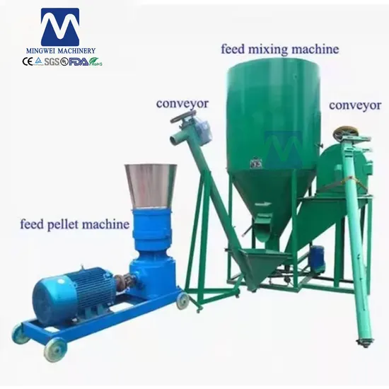 60kg/H-800kg/H Cattle Goat Industrial Animal Poultry Feed Grinder Animal Feed Pellet Processing Line Poultry Mixer Machine