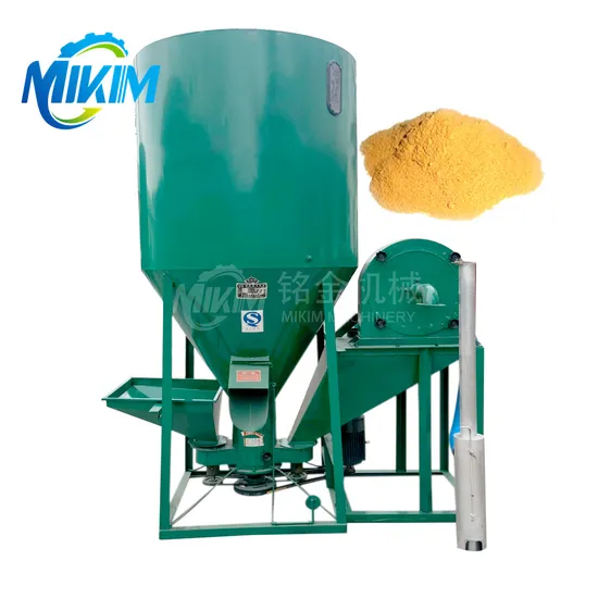 Pig Cattle Poultry Farm Feed Grinder and Mixer Machine Animal 1000kg Dairy Goat Grain Mix Feed Vertical 1.5ton Combined Animal Feed Crusher and Mixer