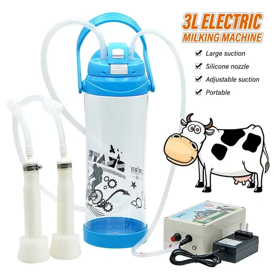 Cow Sheep 3L Upgraded Machine Electric Impulse Milker Milking Machine Double Head Plastic Pulse Automatic Vacuum Pump Milking