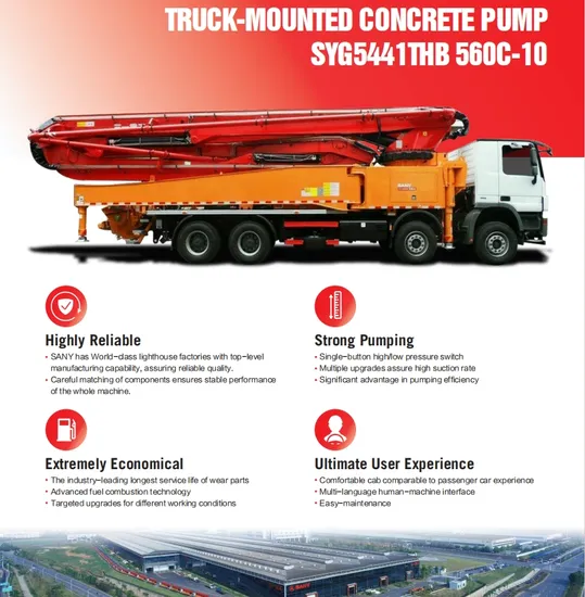 Advanced Fuel Combustion Technology Easy-Maintenance Boom Vertical Reach 56 M Engine Max Net Power: 290/1600 Kw/Rpm Truck-Mounted Concrete Pump on Sale