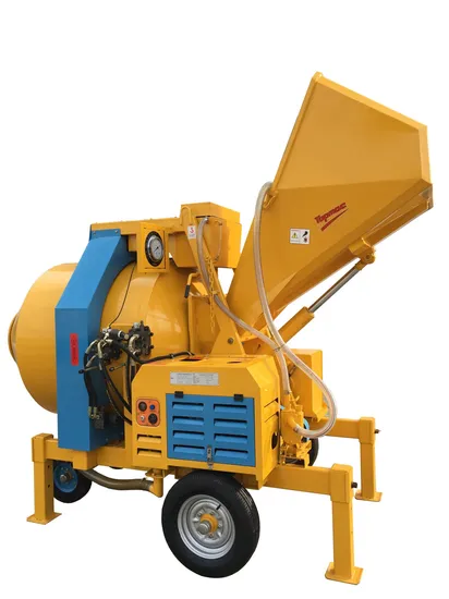 Euro-Style Reverse Drum Concrete Mixer with Hydraulic Hoist Hopper