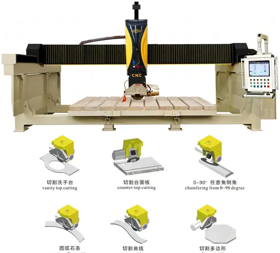 Monobloc 5 Axes CNC Bridge Saw for Stone Marble Granite Quartz Dekton Sintered Stone Slabs Countertops Vanity Tops Benchtops Tiles Sink Cutting Machine