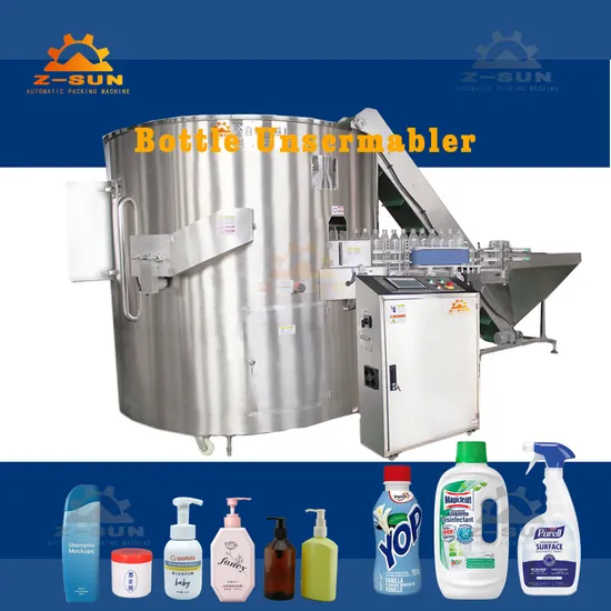 Z-Sun Automatic Pet Bottle 200ml to 2L Rotary Bottle Unscrambler for Liquid Detergent Soap Mineral Drinking Water Filling Packaging Machine