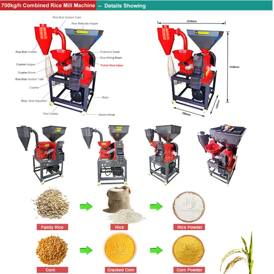 690-750kg/H Combined Wheat Barley Mini Rice Mill Machine Paddy Rice Polisher Huller Wheat Rice Milling Machine Farm Agricultural Machinery