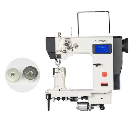 Double Needle Large Shuttle Stepper Control Roller Feed Posted Sewing Machine