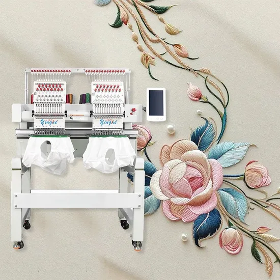 2 Heads 15 Needles Embroidery Machine for Cap, Finished Garment, Shoes, Handbags Pillow