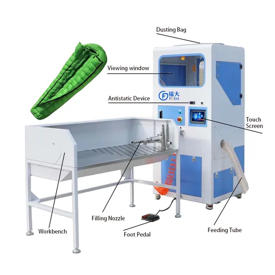 FUDA Space Saving Automated 1 Nozzle 2 Scales Duck Down Sleeping Bag Padding Machine
