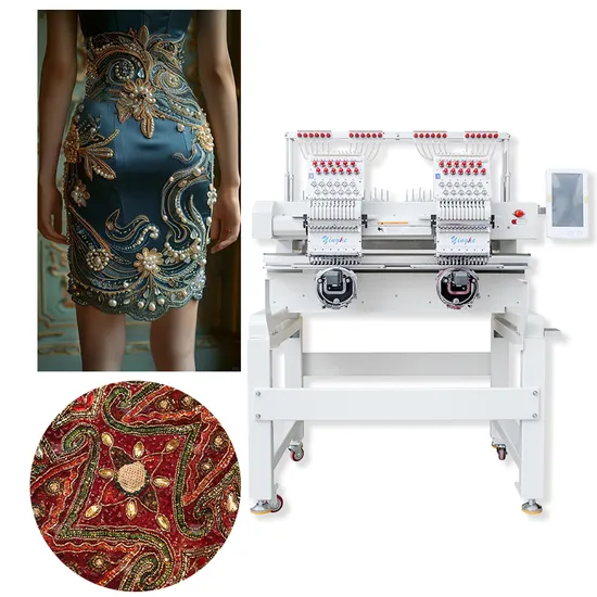2 Heads 12 Needles Embroidery Machine for Cap, Finished Garment, Shoes, Handbags Pillow