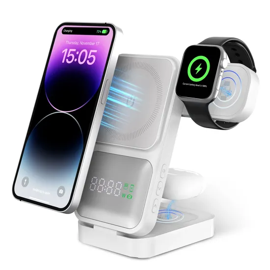 Ultimate 4-in-1 Wireless Charger with LED Clock Display