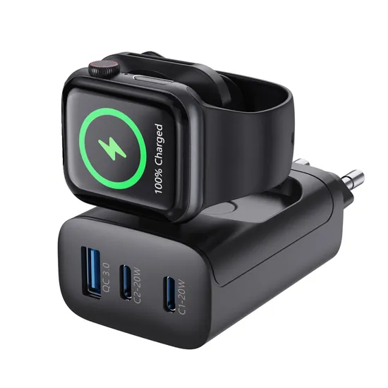 Merryking Shenzhen Factory 2024 New Product Hot Sale 3 Ports Pd 43W USB Fast Charger with Foldable Watch Wireless Charger for Apple iWatch for Samsung Watch