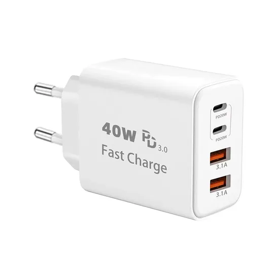 USB C Block 40W 4 Ports Wall Plug Fast Charging Block Pd+QC Multiport Power Adapter USB C Charger Type C
