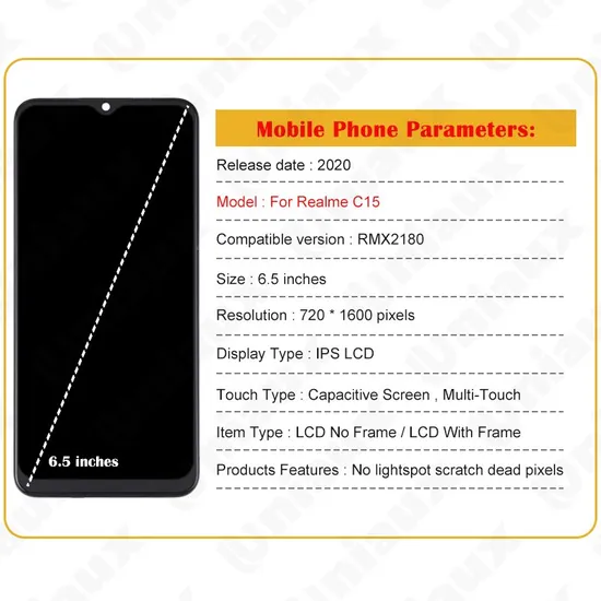 6.5" Original for Oppo Realme C15 Rmx2180 LCD Display Touch Screen Digitizer Assembly Replacement for Realme C15 LCD with Frame