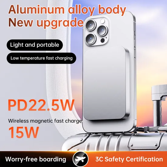 Ultra Slim 5000mAh External Battery Charger 22.5W Magnetic Wireless Charging Portable Power Bank