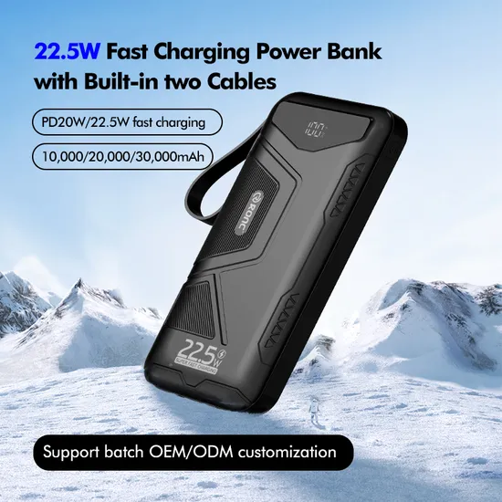 Pd20W 22.5W Super Fast Charging Built in Cable Power Bank 10000mAh Powerbank with Digital Display
