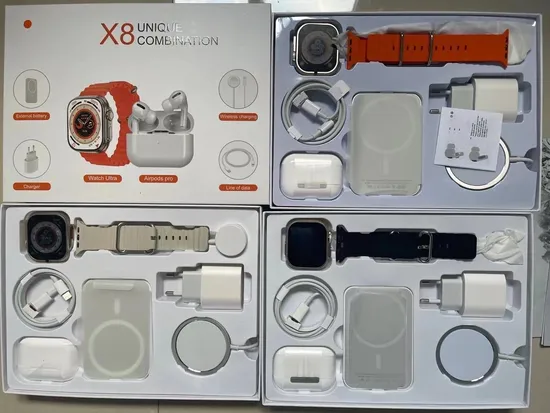 X8 Unique Combination Ultra Smart Watch 2023, Pd Wireless Charger Ocean Strap with Power Bank Earbuds Pods Cable