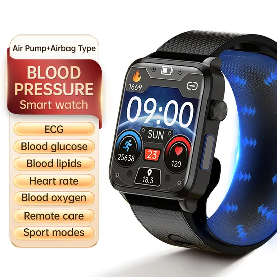 ECG PPG Monitoring Health Tracker High Accuracy Blood Pressure Smart Watches with Air Pump Wristband