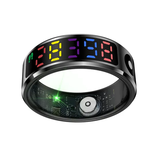 2025 Smart Screen Rings Charging Case Gesture Control Stainless Steel Health Monitoring Heart Rate Blood Oxygen Finge Ring