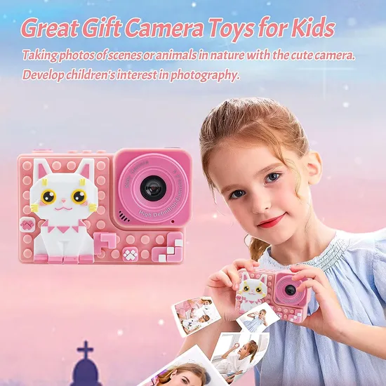 Pink Cat Toy Camera Block Building Kids Camera Outdoor Kids Camera Children camera for Children’ S Gift