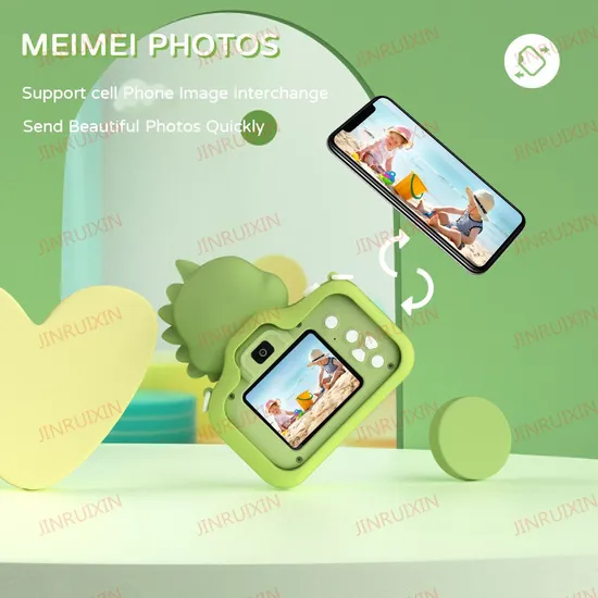 New Hot Sell Foreign Trade New Children′s Camera Cartoon Green Dinosaur HD Double Shot Game