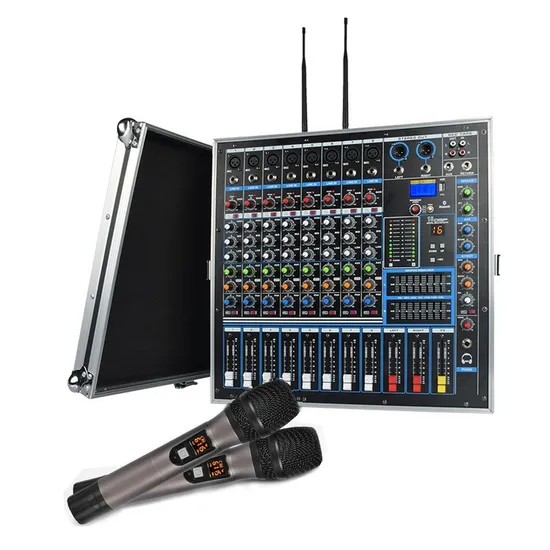 8channel USB Digital 500W DJ Audio Power Amplifier with 2 Wireless Microphones