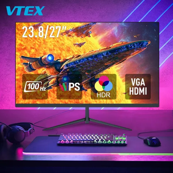 Vtex 23.8 Inch Monitor Desktop Frameless LCD LED Screen Wide LED 100Hz 1920X1080 HD-Mi Dp PC Office Gaming Computer Monitors