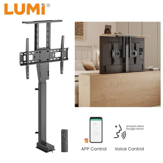 New Modern Living Room Furniture Custom Premium Large Motorized Hidden Height Adjustable TV Stand Voice APP Remote Control Auto Mount with Factory Price