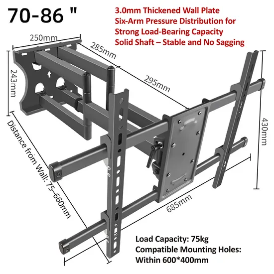 Swelix Dy808s DIY 55-86" TV Wall Mounts for LED OLED 4K Television Full Motion Swivel Articulating Tvs TV Bracket Mount