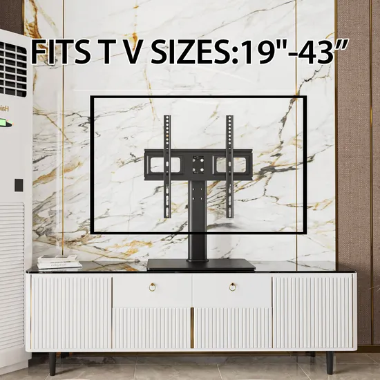 Free-Standing Vertical Lift Steel Height Adjustable Monitor Mount Stand with Glass Base TV Stand