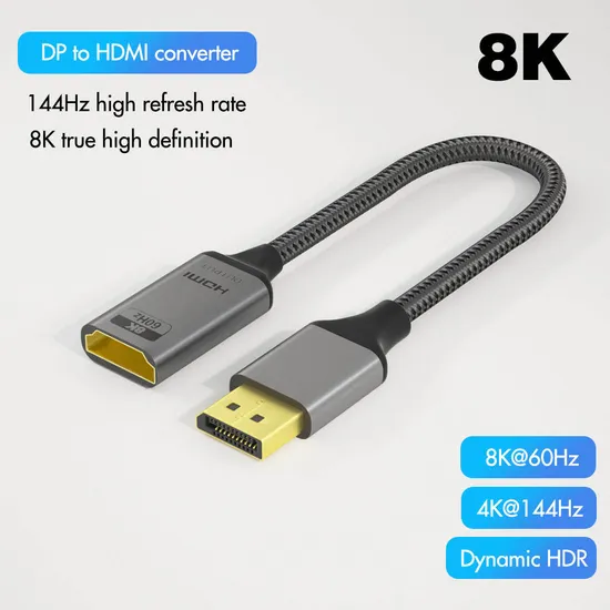 0.2mts UHD 8K@60Hz Dp1.4 to HDMI2.1 Adapter for Laptop Projector PC