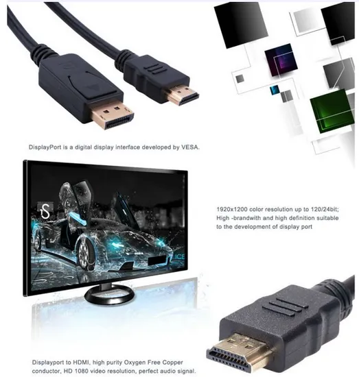 Displayport to HDMI Cable Male to Male 6ft 1.8m