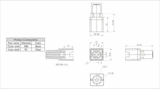 Plastic Monochrome Button Many Colors Plastic Buttons with Indicator on Top and Side for Audio