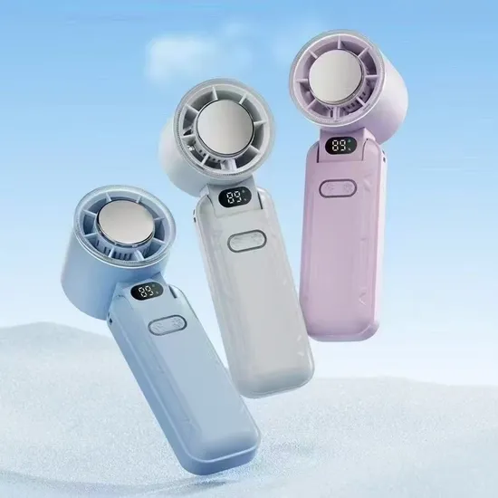 2025 New Portable Rechargeable Folding USB Mini Fan Digital Display High Speed Cold Compress 3600mAh Pocket Handheld Fan