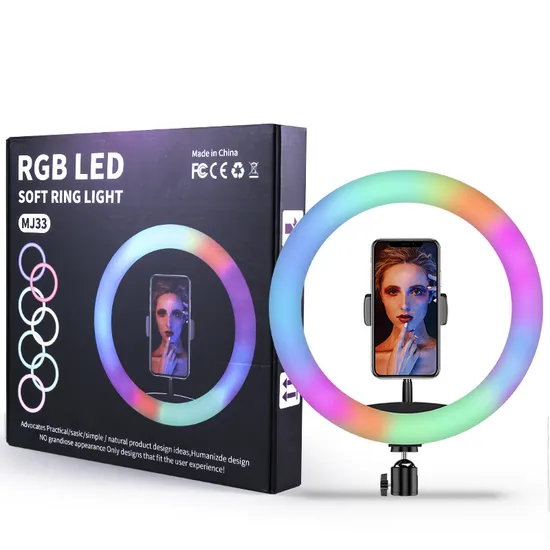 Wholesale 10 Inch RGB Selfie Ring Light with 2.1m Stand Tripod Stick Clip Phone Flash Holder RGB LED Selfie Ring Light