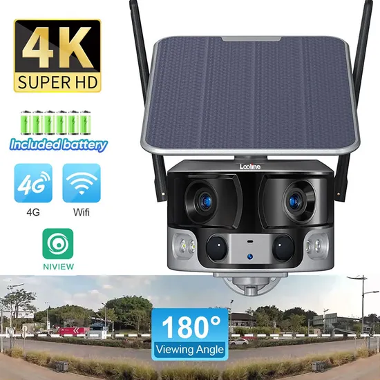 Wire-Free Industrial-Grade Waterproof 4K Dual Lens Fisheye Paranomic Color Night Vision PTZ WiFi CCTV Solar Security Camera