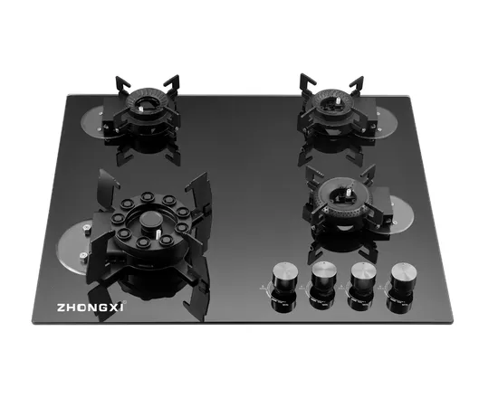 Black Tempered Glass Built in 4 Burner Folding Gas Stove