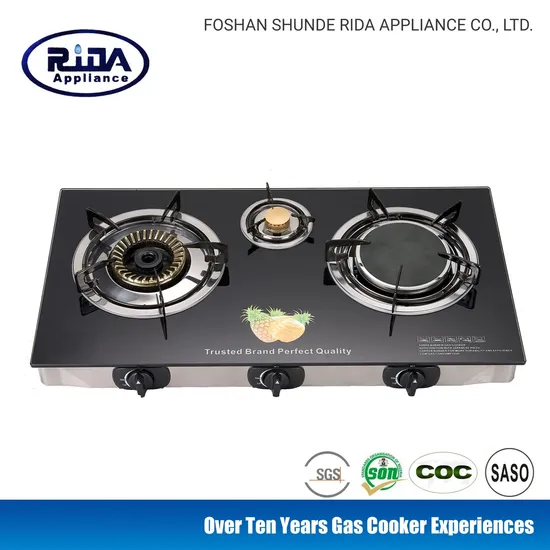 3 Burner Model Infrared Burner Steel Cap Table Top Glass Gas Cooker