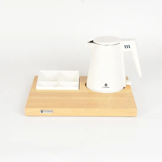 Hotel Double Wall Metal Electric Water Kettle with Tray Set