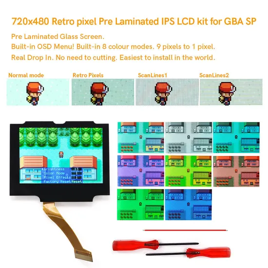 Hispeedido V5 3.0 Inch HD Drop in Laminated 720X480 Retro Pixel IPS Display for Gba Sp Console Backlight LCD Kit OSD Menu