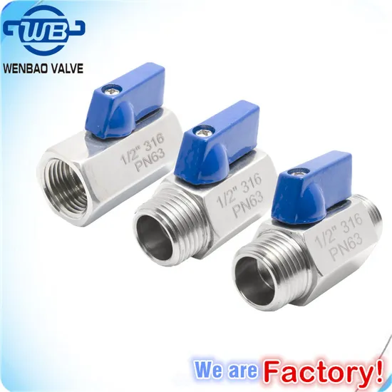 Ss Industrial Water/Gas/Control Valve Male Female Threaded Stainless Steel SS304 316 CF8 CF8m Brass Mini Ball Valve Pn63 3/8"