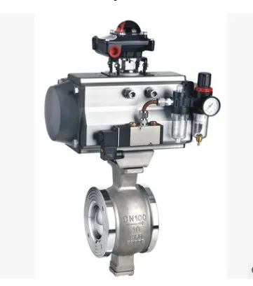 Pneumatic Actuated Wafer V Port Stainless Steel CF8 CF8m Wcb Ball Valve
