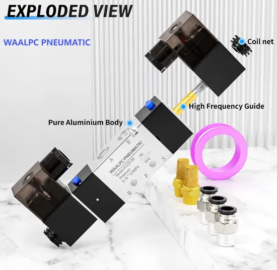 Waalpc 4V Series 5/2 5/3 Way Single Control Double Coil Pressure Aluminum Alloy Solenoid Valve Pneumatic Air Control Valve Airtac Electrical Valve