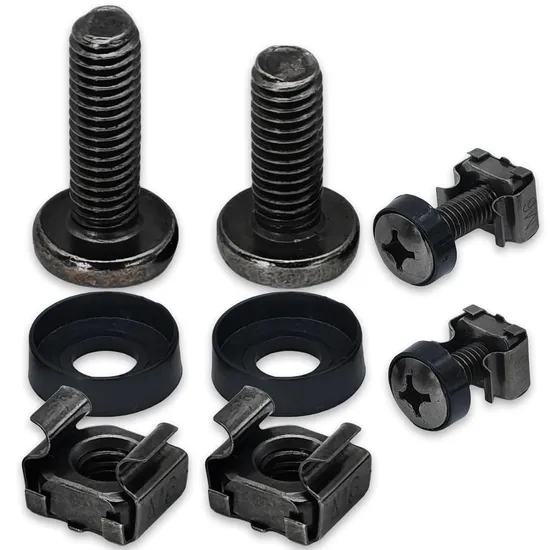 M6 X 16mm Nickel Plated Carbon Steel Rack Mount Cage Nuts, Screws and Washers Kit (Black)