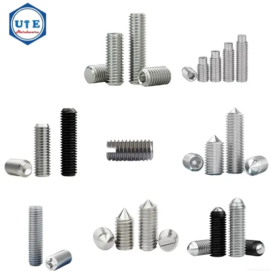 Stainless Steel 304/316 Hex Socket Set Screws Allen Grub Screws with Flat, Cup, Dog, Cone Point and Slotted or Phillips Drives and with Ball Point Also