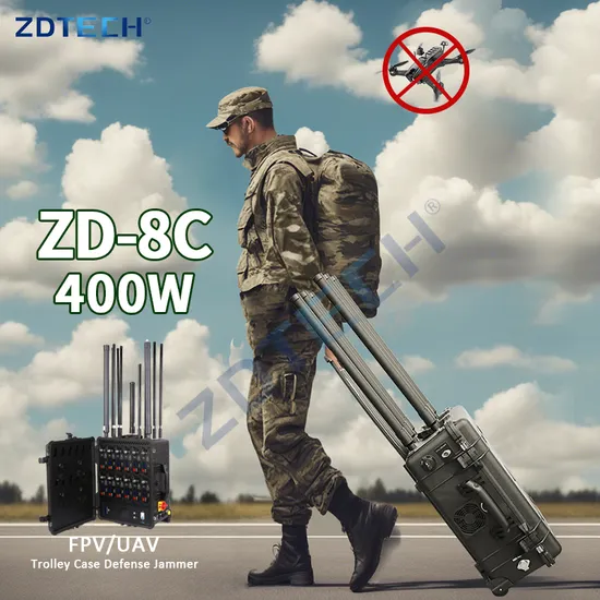 Customized 8 Bands 400W Portable Security High Power Anti Drone System Bomb Trolley Jammer