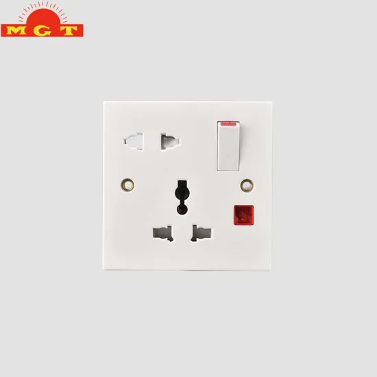 5 Pin 13A 1 Gang Wall Power Electrical Switch Socket with Light