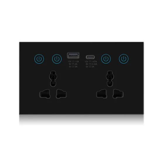 Tuya WiFi Smart Plug Outlet with USB Type-C 10A Glass Panel Voice Control Universal Double Wall Electrical Power Socket