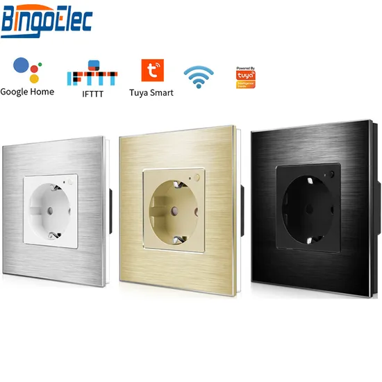 Bingoelec Tuya Smart Home Remote Voice Control Aluminum Frame 16A EU Germany Wall Smart Socket WiFi